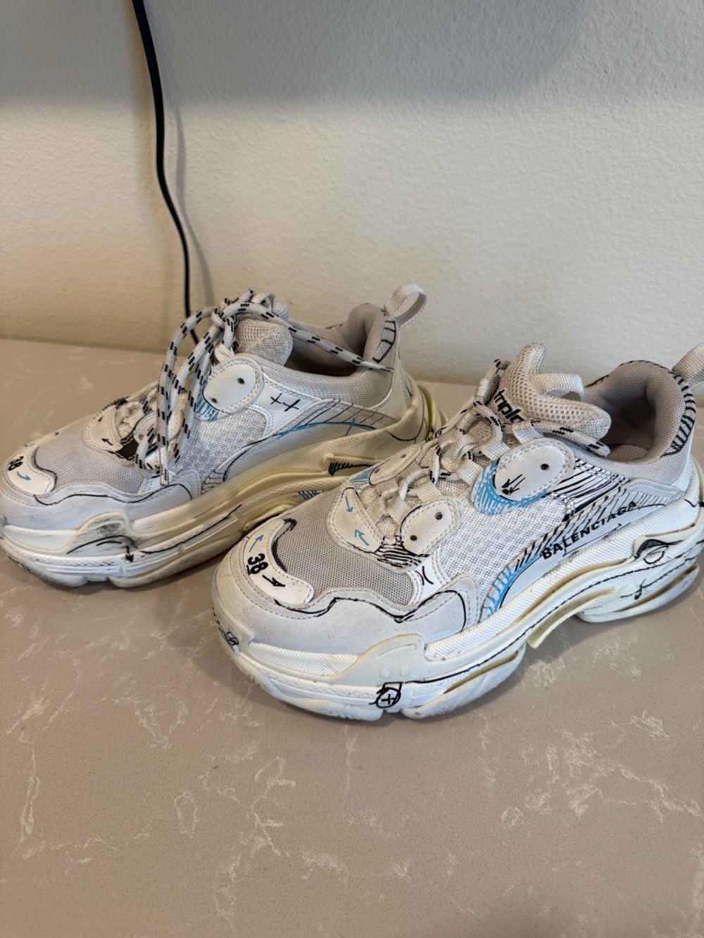 Balenciaga Kids White Sneakers with Light Blue Accents